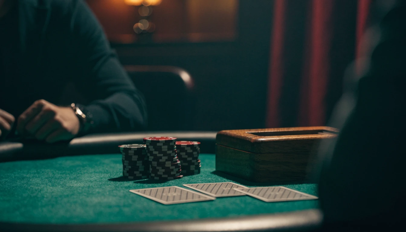 Mesa de blackjack con fichas en estudio de casino