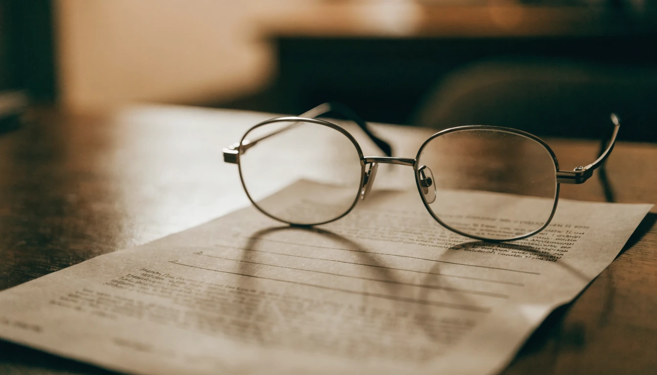 Gafas de lectura sobre términos impresos de una promoción.